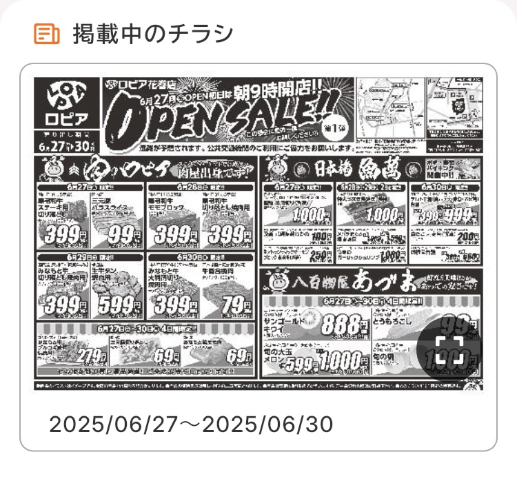 ロピアの公式アプリ「ロピタ」の掲載中のチラシの画面の写真