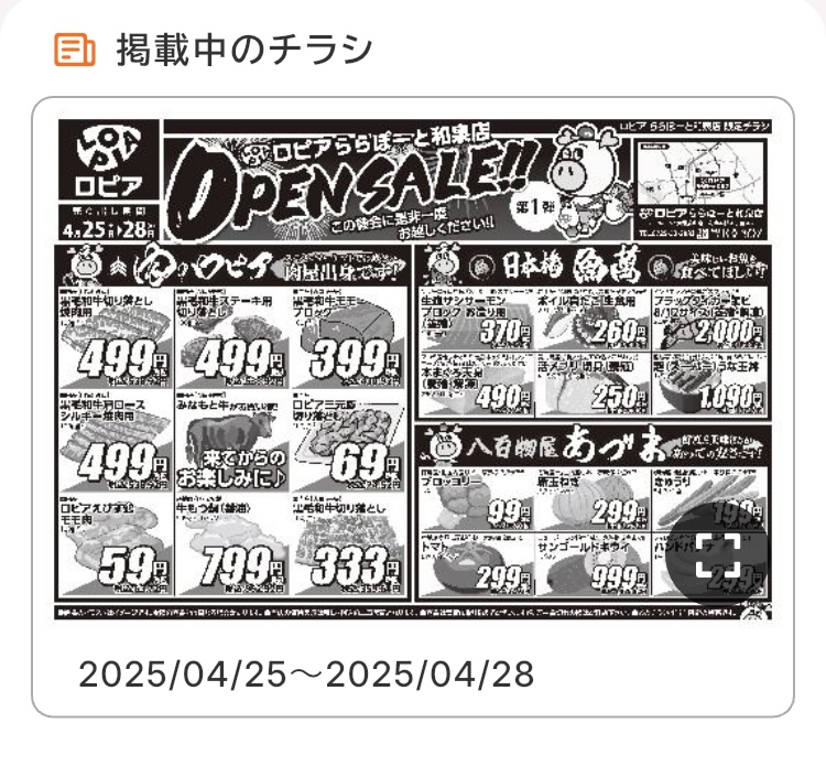 ロピアの公式アプリ「ロピタ」の掲載中のチラシの画面の写真